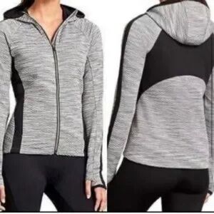 Athleta Hybrid Full-Zip Performance Hoodie – S, Gray & Black, Athletic Jacket